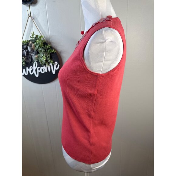 Laura Ashley Petite Coral Sleeveless Knit Top W/ Sequin V-Neck PM - Picture 3 of 6